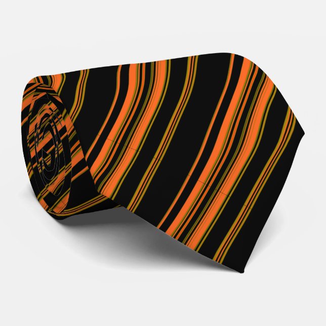 Orange Green Black Striped Pattern Tie (Rolled)