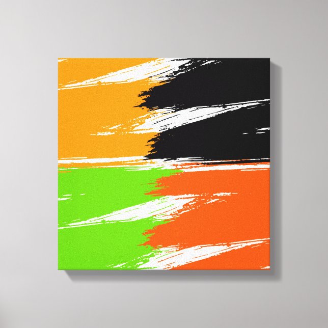 Orange Green Black White Brush Stroke Paint Canvas Print (Front)