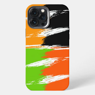 Orange Green Black White Brush Stroke Paint iPhone 13 Pro Max Case