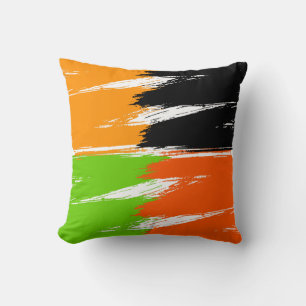 Orange Green Black White Brush Stroke Paint Throw Pillow