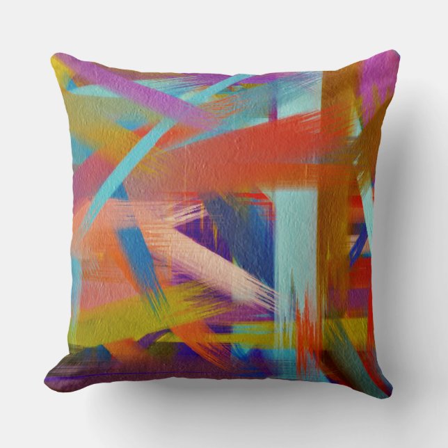 Orange Green Blue Purple Abstract Throw Pillow (Front)