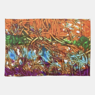 Orange, Green, Blue, Purple Marble Artwork Kitchen Towel