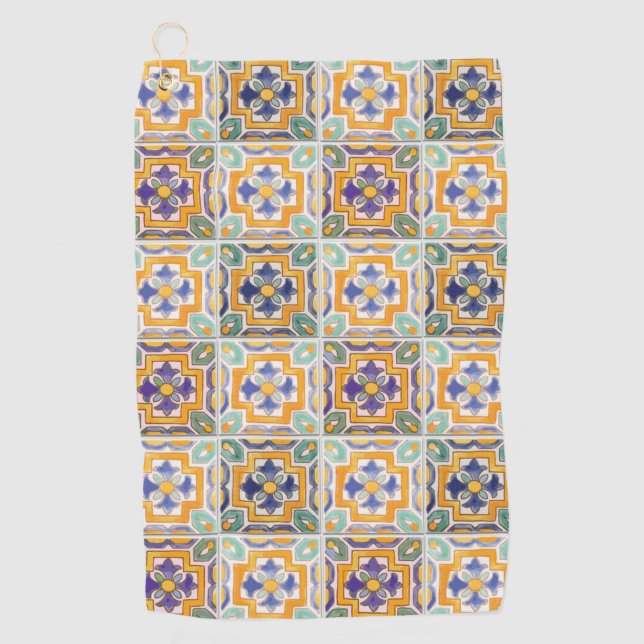 Orange-Green-Blue Tile Golf Towel (Front)
