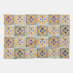 Orange-Green-Blue Tile Kitchen Towels