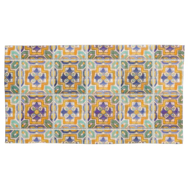Orange-Green-Blue Tile Pillowcase (Front)