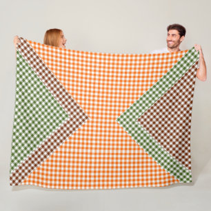 ORANGE GREEN & BROWN PLAID PATTERN FLEECE BLANKET