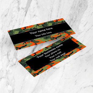 Orange Green Camouflage, Military, Army Mini Business Card