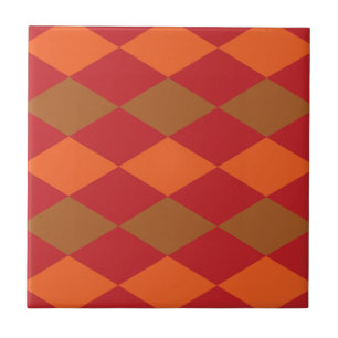 Orange Green Chequered Diamond Pattern  Tile
