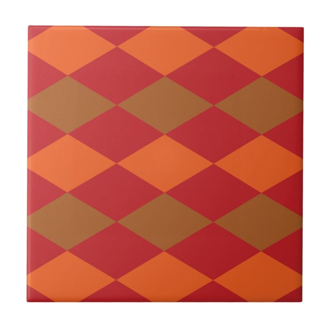 Orange Green Chequered Diamond Pattern  Tile (Front)