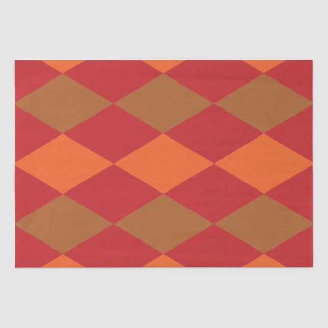Orange Green Chequered Diamond  Tissue Paper (Front)