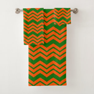 Orange Green Chevron Zigzag Design  Bath Towel Set