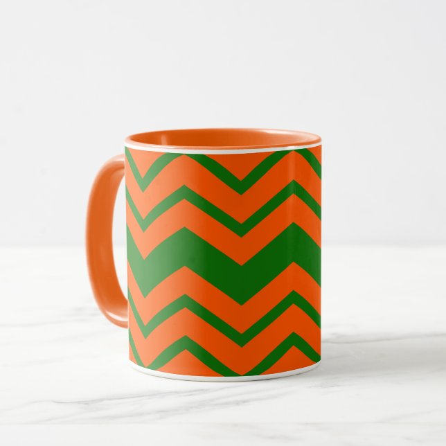 Orange Green Chevron Zigzag Design  Mug (Front Left)