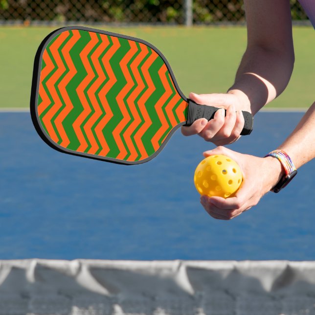 Orange Green Chevron Zigzag Design  Pickleball Paddle (Insitu)