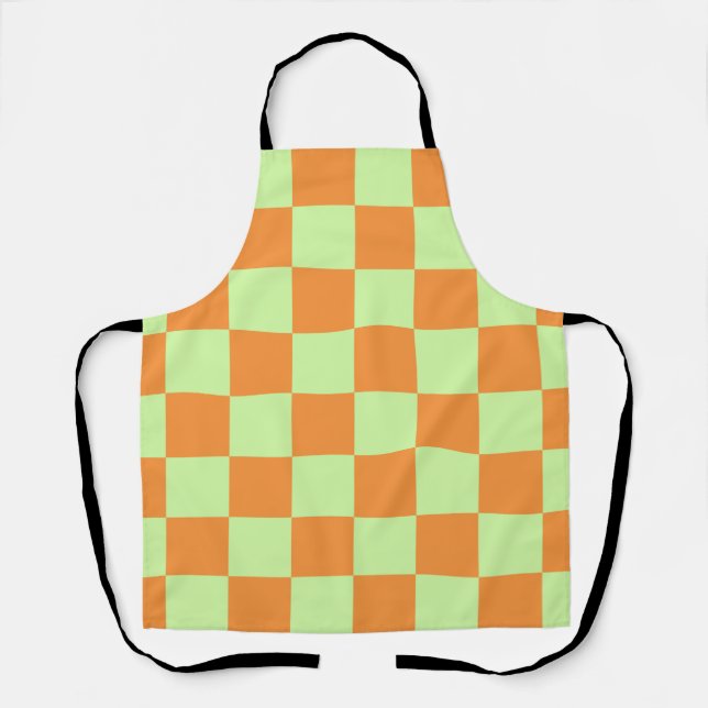 Orange Green Citrus Chequered Gingham Pattern Apron (Front)