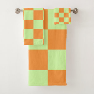 Orange Green Citrus Chequered Gingham Pattern Bath Towel Set