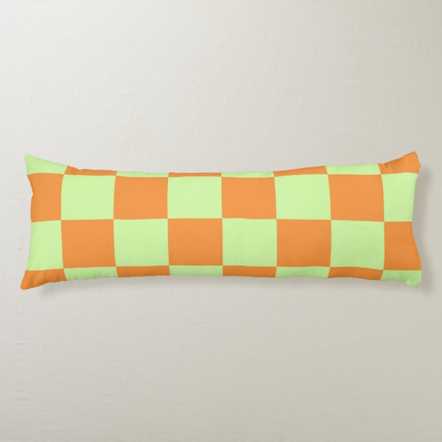 Orange Green Citrus Chequered Gingham Pattern Body Pillow (Front)