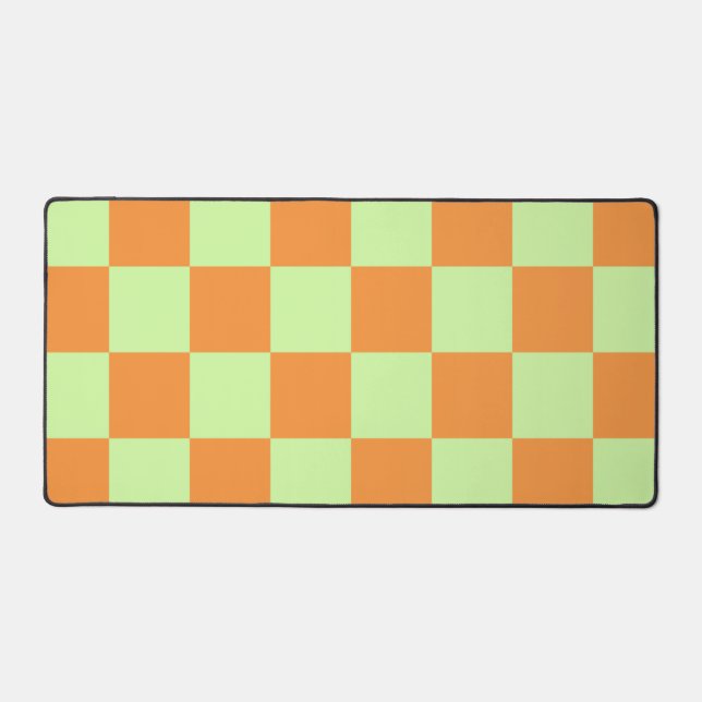 Orange Green Citrus Chequered Gingham Pattern Desk Mat (Front)