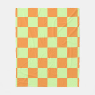 Orange Green Citrus Chequered Gingham Pattern Fleece Blanket