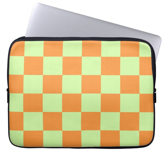 Orange Green Citrus Chequered Gingham Pattern Laptop Sleeve (Front)