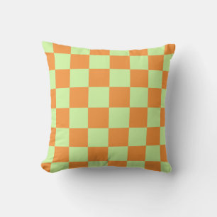 Orange Green Citrus Chequered Gingham Pattern Throw Pillow