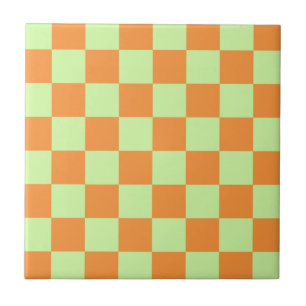 Orange Green Citrus Chequered Gingham Pattern Tile