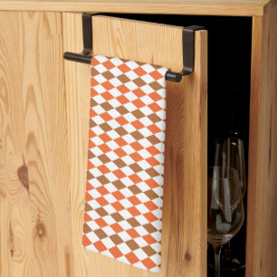 Orange Green Diamond Geometric Pattern  Kitchen Towel