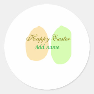 Orange green egg happy easter add name message sim classic round sticker
