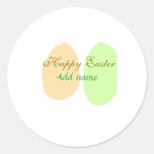 Orange green egg happy easter add name message sim classic round sticker (Front)