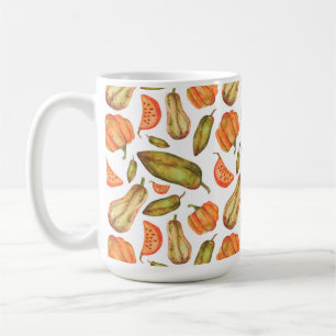 ORANGE & GREEN FALL COLORED FOODS & FOLIAGE COFFEE MUG