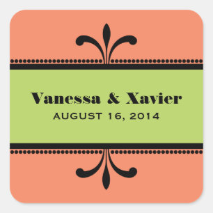 Orange/Green Fancy Art Deco Wedding Stickers