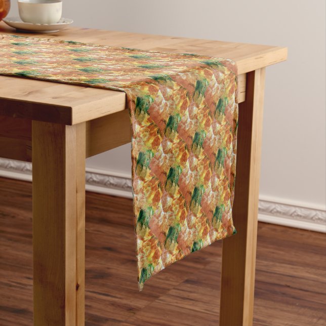 Orange & Green Floral Short Table Runner (In Situ)