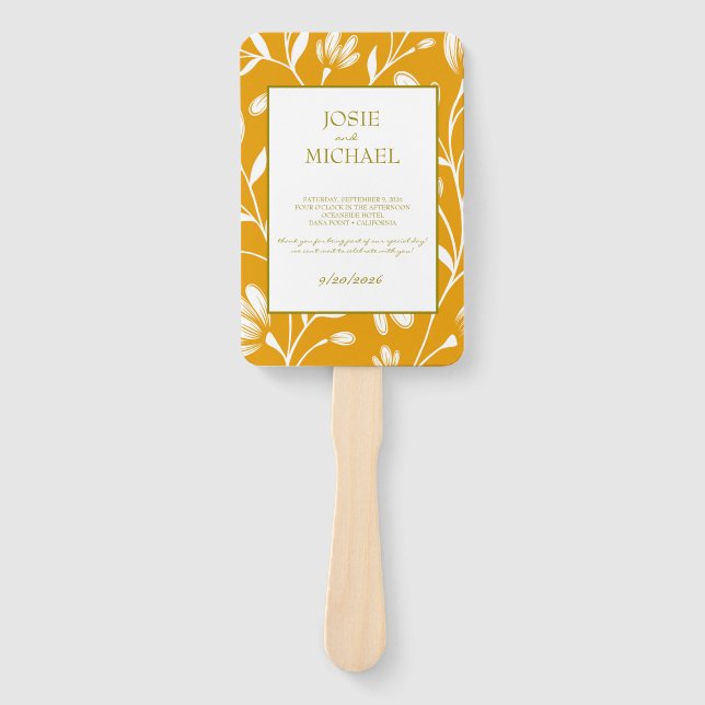 Orange Green Floral Wedding Hand Fan (Front)