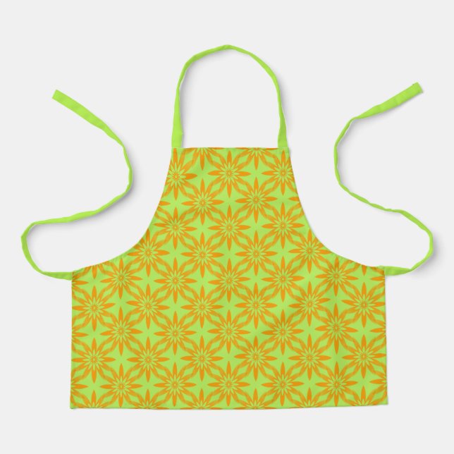 Orange Green Flower Seamless Pattern Apron (Front)