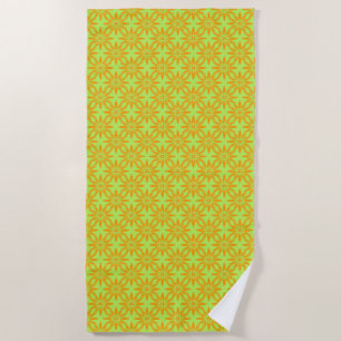 Orange Green Flower Seamless Pattern Beach Towel