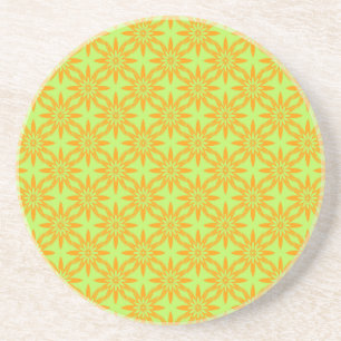 Orange Green Flower Seamless Pattern Coaster