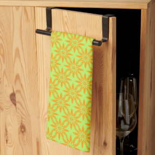 Orange Green Flower Seamless Pattern Kitchen Towel