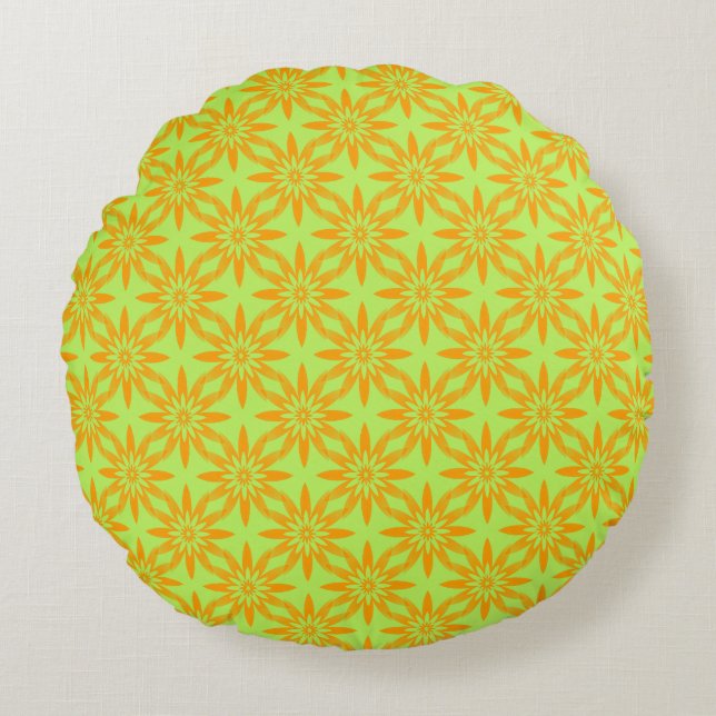 Orange Green Flower Seamless Pattern  Round Pillow (Front)