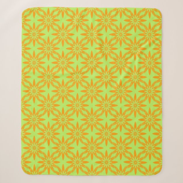 Orange Green Flower Seamless Pattern Sherpa Blanket (Front)