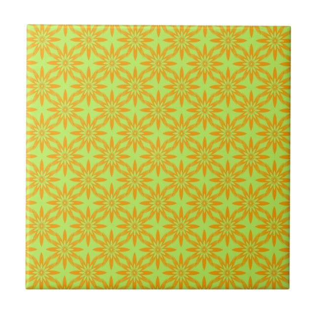 Orange Green Flower Seamless Pattern Tile (Front)