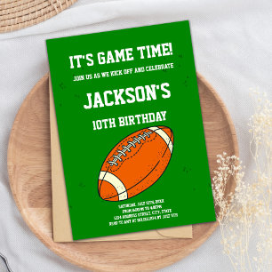 Orange & Green Football Birthday Invitation