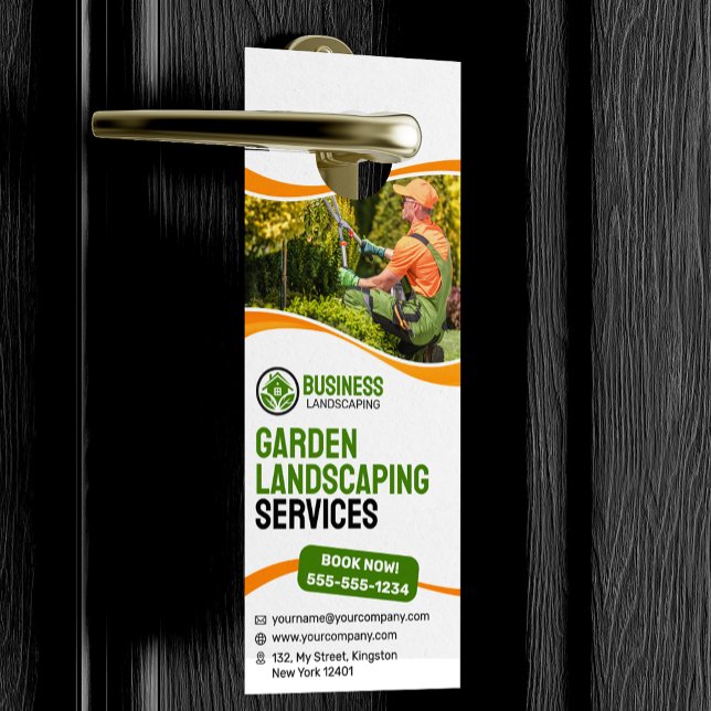 Orange & green Garden Landscaping Lawncare Mowing Door Hanger (Creator Uploaded)