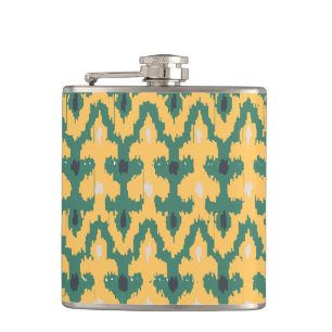 Orange Green Geometric Ikat Decorative Pattern Hip Flask