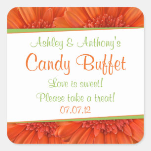 Orange Green Gerbera Daisy Candy stickers Buffet