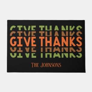 Orange Green Give Thanks Fall Thanksgiving Doormat