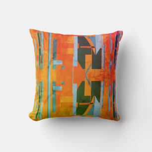 Orange Green Gold Blue Yellow Southwest Art Look Throw Pillow