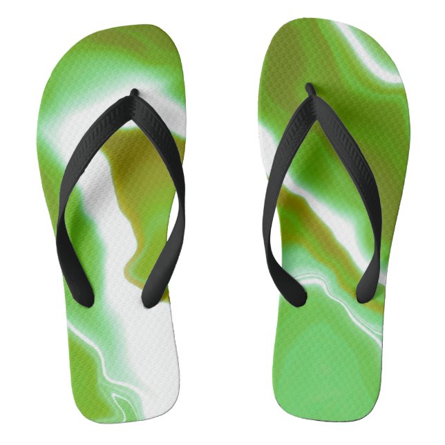 Orange Green Groovy Marbled Wide Strap Flip Flops (Footbed)