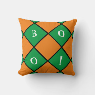 Orange & green Halloween boo Throw Pillow