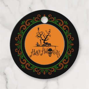 Orange Green Happy Halloween Grave Yard Favour Tags