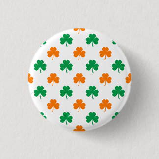 Orange Green Heart-Shaped Shamrocks On White 1 Inch Round Button