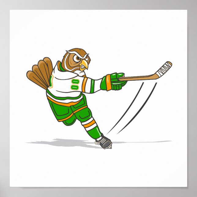 Orange Green Hockey Owl Poster (Front)